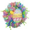 18x18x6 Easter Wreath with 4 Hand Made Fabric Floral Eggs, Made with Green, Pink & Purple weather Resistant Mesh view 2