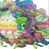 18x18x6 Easter Wreath with 4 Hand Made Fabric Floral Eggs, Made with Green, Pink & Purple weather Resistant Mesh view 3