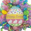 18x18x6 Easter Wreath with 4 Hand Made Fabric Floral Eggs, Made with Green, Pink & Purple weather Resistant Mesh view 4