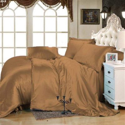 Duvet Cover King Size Set Taupe With Button Closure, Ultra Soft Silky Satin 4 Pieces Washed Comforter Cover Sets (1 Duvet Cover + 1 Fitted Sheet 15" Deep + 2 Pillow Shams) Duvet Set
