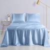 Duvet Cover King Size Set Sky Blue With Button Closure, Ultra Soft Silky Satin 4 Pieces Washed Comforter Cover Sets (1 Duvet Cover + 1 Fitted Sheet 15" Deep + 2 Pillow Shams) Duvet Set view 3
