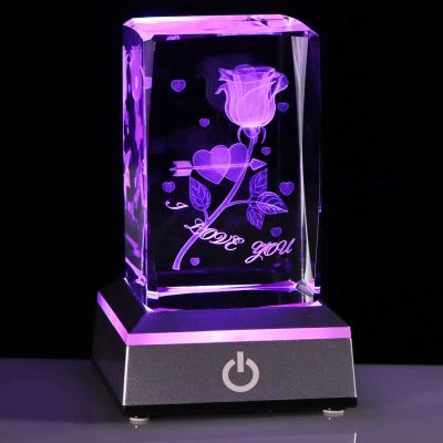 Movdyka Anniversary Birthday Gifts for Girlfriend Wife Mom Cute, 3D Laser Crystal Rose Flower Christmas Valentines Day I Love You Gifts Night Light Romantic for Boyfriend Couples Her Him