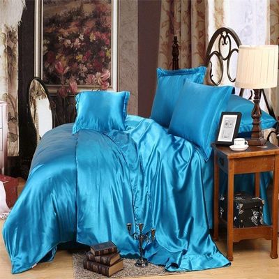 Duvet Cover King Size Set Turquoise With Button Closure, Ultra Soft Silky Satin 4 Pieces Washed Comforter Cover Sets (1 Duvet Cover + 1 Fitted Sheet 15" Deep + 2 Pillow Shams) Duvet Set