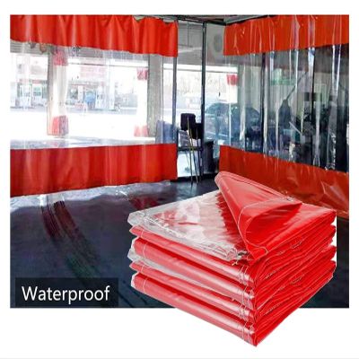ZHANGQINGXIU PVC Transparent Separation Layer, Waterproof Heavy Duty Tarpaulin with Eyelets, Workshop Partition Waterproof Windbreak Curtain of The Door, Customizable (Color : Red, Size : 1.9x4m)