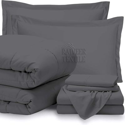 7 Piece Bed-In-A-Bag Solid Comforter & Sheet Set 18" Deep Pocket- Twin Size Dark Grey Color Bedding Sets Include - 1 Comforter(400GSM), 1 Flat Sheet,1 Fitted Sheet, 2 Pillowcase & 2 Pillow sham