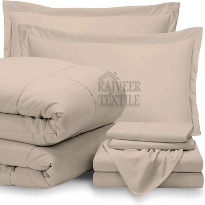 7 Piece Bed-In-A-Bag Solid Comforter & Sheet Set 18" Deep Pocket- Twin Size Baige Color Bedding Sets Include - 1 Comforter(400GSM), 1 Flat Sheet,1 Fitted Sheet, 2 Pillowcase & 2 Pillow sham
