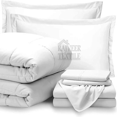 7 Piece Bed-In-A-Bag Solid Comforter & Sheet Set 18" Deep Pocket- Cal King Size White Color Bedding Sets Include - 1 Comforter(400GSM), 1 Flat Sheet,1 Fitted Sheet, 2 Pillowcase & 2 Pillow sham