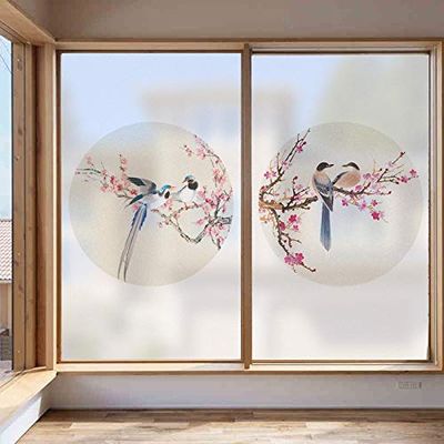 Xijier Decorative Privacy Window Films Chinese Painting Window Covering Muted Colors Frosted Window Film Glass Sticker for Home 17.7"x29.5"(45x75cm)