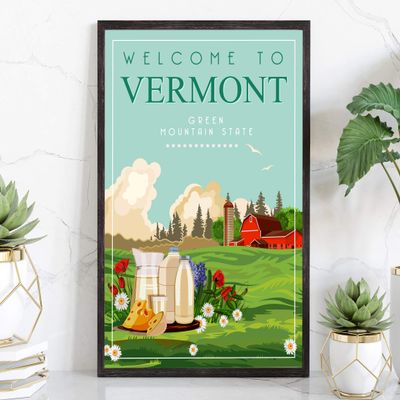 Vermont, Retro Style Travel Poster, Vintage Rustic Poster Print, Home Office Wall Decoration, Vermont State Map Poster - 24 * 36 Inches
