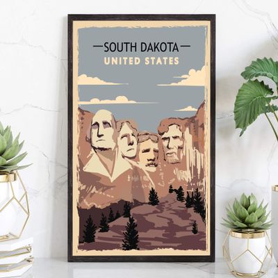 South Retro Style Travel Print, Vintage Rustic Home Office Wall Decoration, South Dakota State Map Poster - 24 * 36 Inches