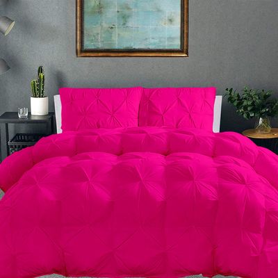 100% Organic Cotton Pinch Pleated Comforter with 2 Pillow,500 GSM Ultra-Soft Goose Down with 4 Corner Tabs Beautiful Pinch Pleat Baffle Box Design,Light Weight Comforter(Queen/Full-Hot Pink)