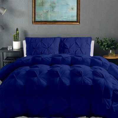 100% Organic Cotton Pinch Pleated Comforter with 2 Pillow,500 GSM Ultra-Soft Goose Down with 4 Corner Tabs Beautiful Pinch Pleat Baffle Box Design,Light Weight Comforter(Twin/TwinXL -Royal Blue)