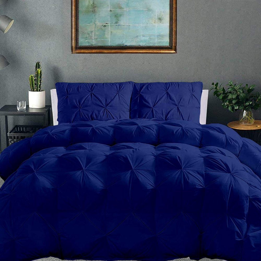 100% Organic Cotton Pinch Pleated Comforter with 2 Pillow,500 GSM Ultra-Soft Goose Down with 4 Corner Tabs Beautiful Pinch Pleat Baffle Box Design,Light Weight Comforter(Twin/TwinXL -Royal Blue)