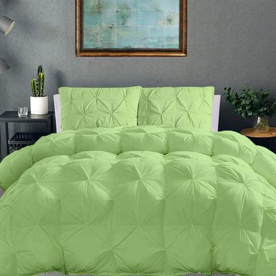 100% Organic Cotton Pinch Pleated Comforter with 2 Pillow,500 GSM Ultra-Soft Goose Down with 4 Corner Tabs Beautiful Pinch Pleat Baffle Box Design,Light Weight Comforter(Cal-King/King-Sage Green)
