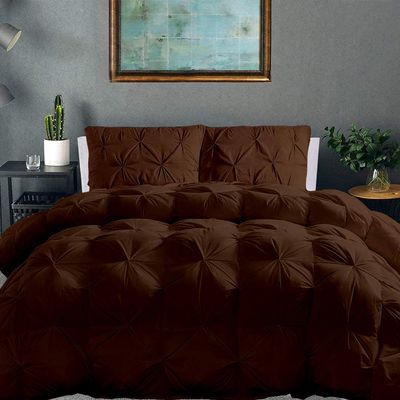 100% Organic Cotton Pinch Pleated Comforter with 2 Pillow,500 GSM Ultra-Soft Goose Down with 4 Corner Tabs Beautiful Pinch Pleat Baffle Box Design,Light Weight Comforter(Twin/TwinXL - Brown)