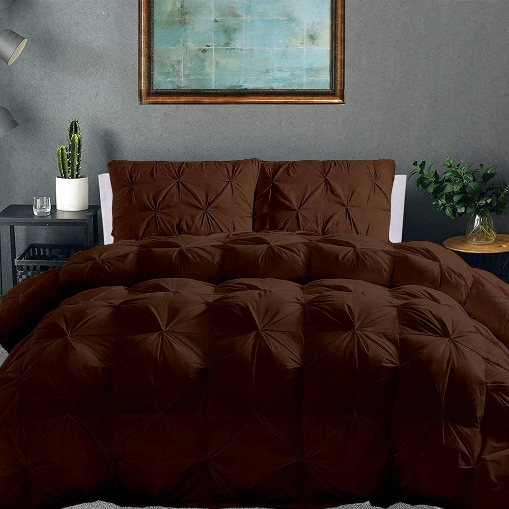 100% Organic Cotton Pinch Pleated Comforter with 2 Pillow,500 GSM Ultra-Soft Goose Down with 4 Corner Tabs Beautiful Pinch Pleat Baffle Box Design,Light Weight Comforter(Twin/TwinXL - Brown)