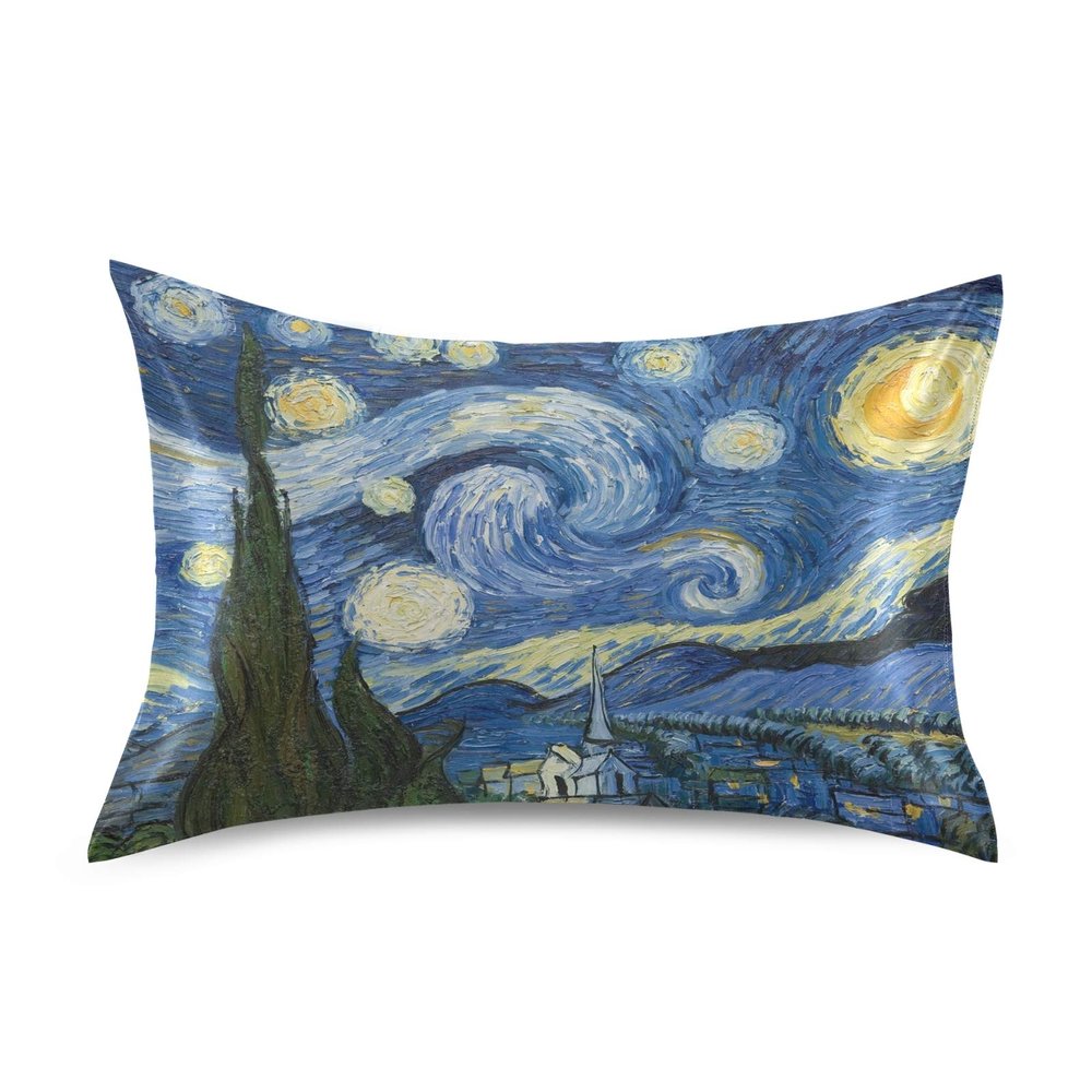 Blueangle Van Gogh The Starry Night Art Satin Pillowcase for Hair and Skin Silk Pillowcase, Queen Size(20x30 inches) - Satin Pillow Covers with Envelope Closure