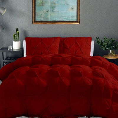 100% Organic Cotton Pinch Pleated Comforter with 2 Pillow,500 GSM Ultra-Soft Goose Down with 4 Corner Tabs Beautiful Pinch Pleat Baffle Box Design,Light Weight Comforter(Cal-King/King-Burgundy)