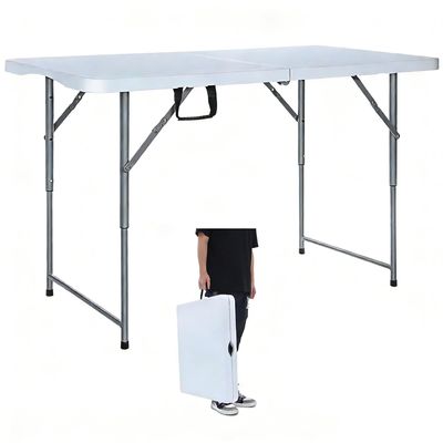 Lakhow Folding Table 4 Foot Heavy Duty Plastic Utility Table Portable Thick Table Top Indoor Outdoor Adjustable Height Folding Table,Sewing Table Camping Party Gathering White