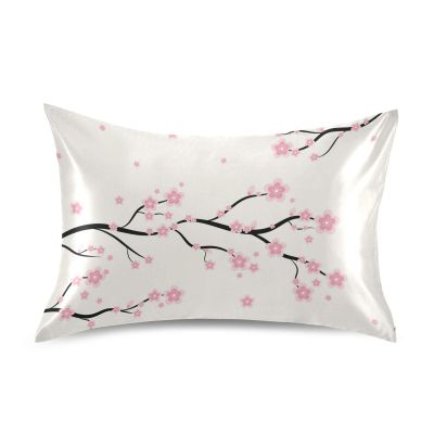 Blueangle Floral Sakura Pattern Satin Pillowcase for Hair and Skin Silk Pillowcase, Queen Size(20x30 inches) - Satin Pillow Covers with Envelope Closure