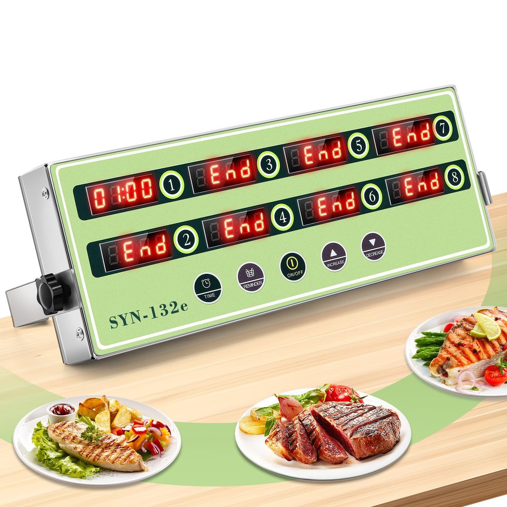 2025 Upgrade 8-Channel Kitchen Timer, Spolehli Commercial Multi Food Fryer Alarm Clock for Restaurant Cooking, Stainless Steel Digital Display (8 Channel)