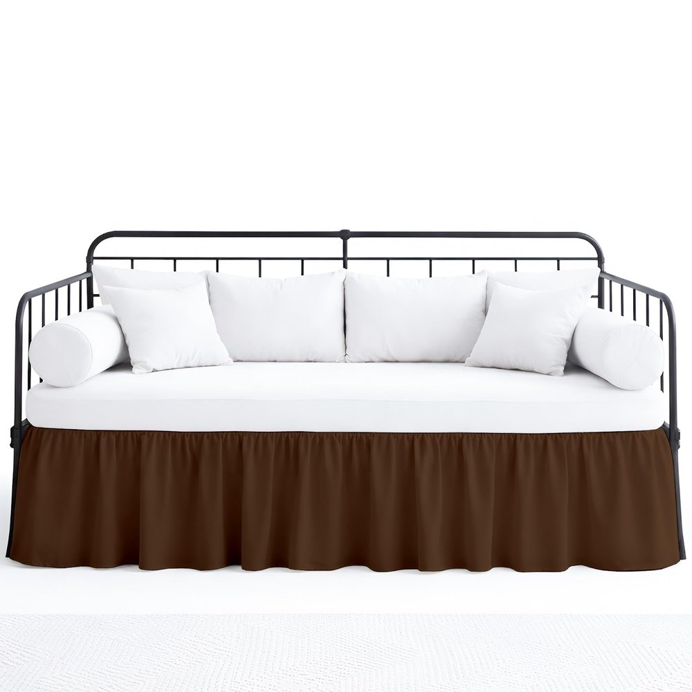 Ruffled Bed Skirt with Split Corners for Day beds Three Side Coverage, Easy fit, Made with Brushed Microfiber - 16" Drop Bedskirt Twin Size, Chocolate