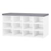 DINZI LVJ Shoe Storage Bench with Cushion, Cubby Shoe Rack with 12 Cubbies, Adjustable Shelves, Multifunctional Shoe Organizer Bench for Entryway, Mudroom, Hallway, Closet and Garage, White view 1