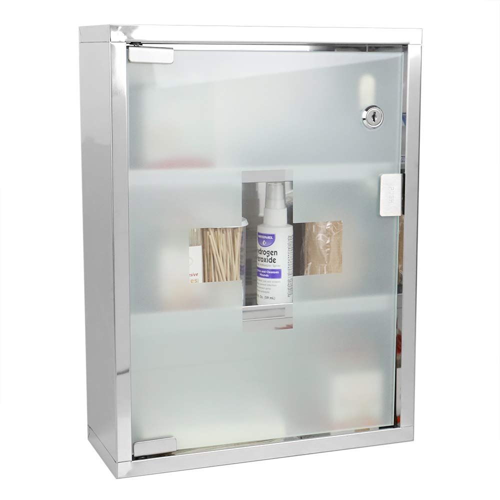 Home Basics Bathroom Medicine Cabinet (Silver) Wall Cabinet with Three Shelves | Wall-Mounted | Holds Pills, Beauty, and Makeup