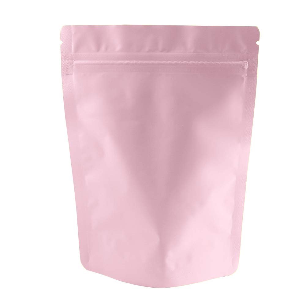 100 Double-Sided Color Stand-Up Food Storage Aluminum Mylar Resealable Pouch (5.1" x 7.1", Matte Pink Standup Bag)