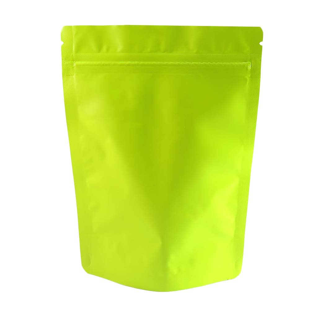 100 Double-Sided Color Stand-Up Food Storage Aluminum Mylar Resealable Pouch (6.3" x 9.1", Matte Green Standup Bag)