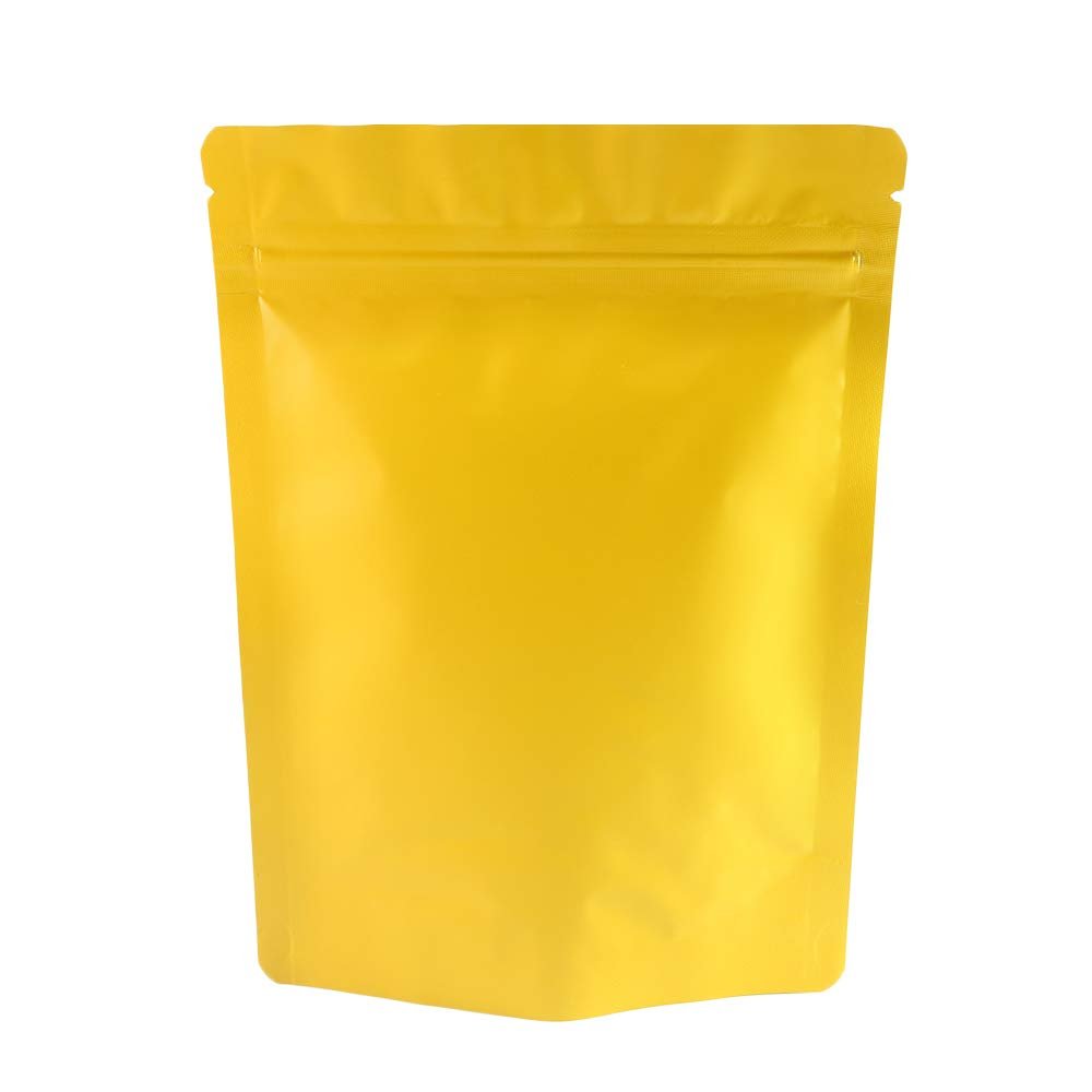 100 Double-Sided Color Stand-Up Food Storage Aluminum Mylar Resealable Pouch (7.9" x 11.4", Matte Gold Standup Bag)