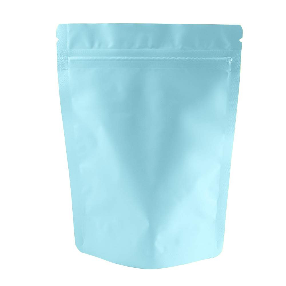 100 Double-Sided Color Stand-Up Food Storage Aluminum Mylar Resealable Pouch (6.3" x 9.1", Matte Blue Standup Bag)
