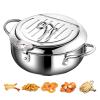 AIZYR Mini Tempura Deep Fryer Pot - Stainless Steel Fryer Pot with Thermometer/Basket Draining Rack for Chicken French Fries Fish Onion Ring,20cm view 1