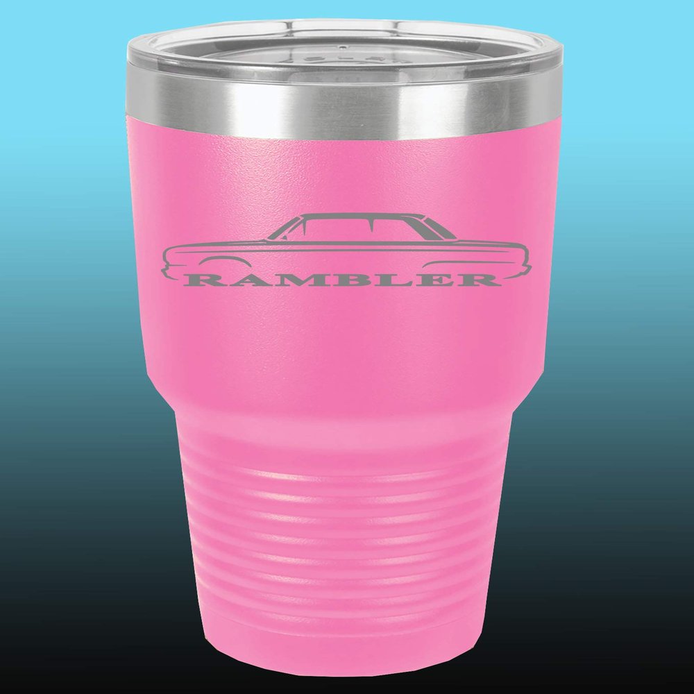 1965-69 AMC Rambler 30oz Stainless Steel Tumbler w/Clear Lid pink