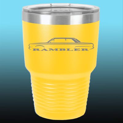 1965-69 AMC Rambler 30oz Stainless Steel Tumbler w/Clear Lid yellow