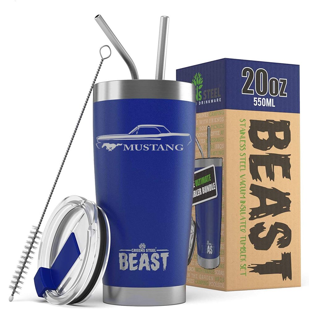 1965 1966 Ford Mustang Hardtop Beast 20 oz Stainless Steel Insulated Tumbler w/Lid, 2 Straws, Brush and Gift Box royal