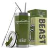 1965 1966 Ford Mustang Fastback Beast 20 oz Stainless Steel Insulated Tumbler w/Lid, 2 Straws, Brush and Gift Box army view 1