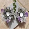Pair of Crystal Candle Holders with Amethyst, Red Tourmaline, Quartz, Rainbow Black Tourmaline view 1