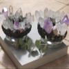 Pair of Crystal Candle Holders with Amethyst, Red Tourmaline, Quartz, Rainbow Black Tourmaline view 3