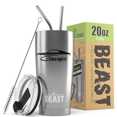 1966 1967 Charger Beast 20 oz Stainless Steel Insulated Tumbler w/Lid, 2 Straws, Brush and Gift Box stainless