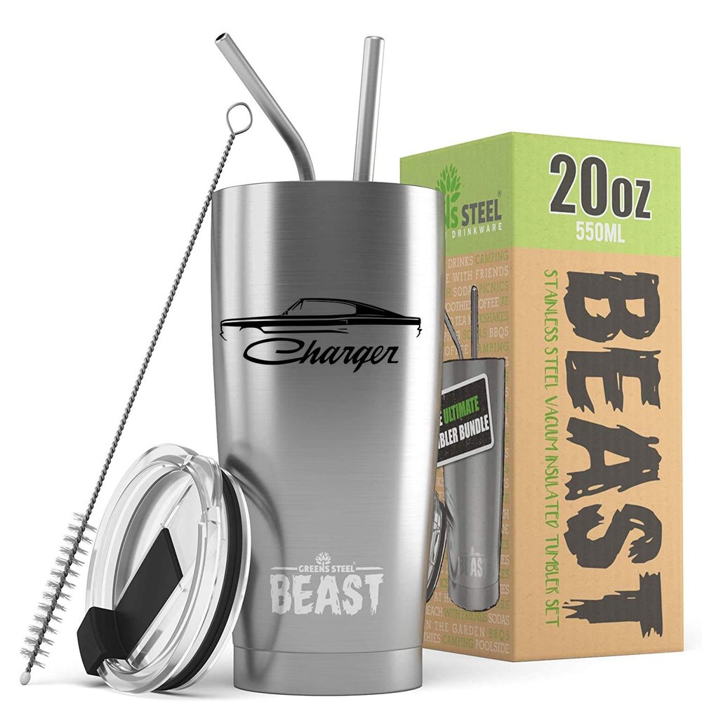1966 1967 Charger Beast 20 oz Stainless Steel Insulated Tumbler w/Lid, 2 Straws, Brush and Gift Box stainless