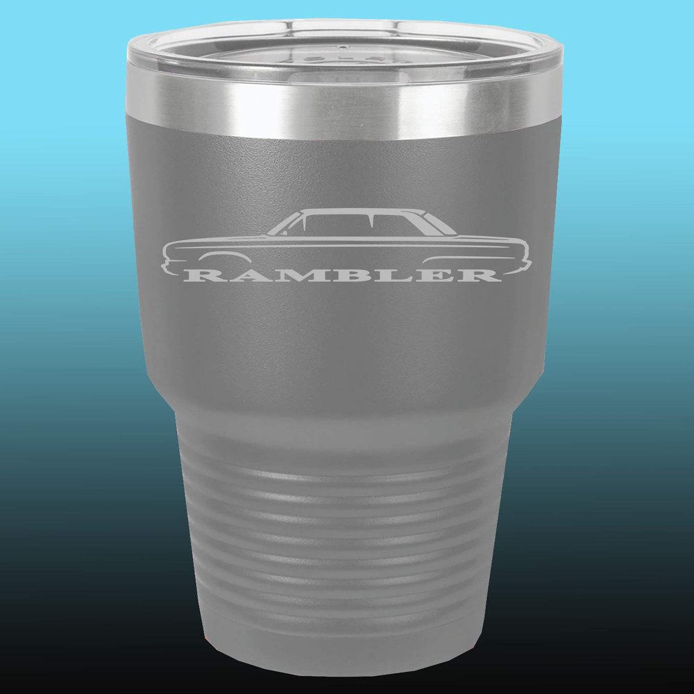 1965-69 AMC Rambler 30oz Stainless Steel Tumbler w/Clear Lid grey