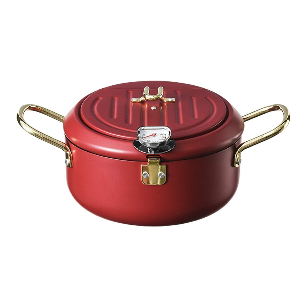AIZYR Japanese Tempura Deep Fryer Pot - Non-Stick Oil Frying Panwith Thermometer and Oil Drip Rack Lid for Chicken French Fries Fish and Shrimp,C,Pot + Oil Pot