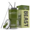 1965 1966 Ford Mustang Hardtop Beast 30 oz Stainless Steel Insulated Tumbler w/Lid, 2 Straws, Brush and Gift Box army view 1