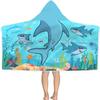 Bonsai Tree Shark Hooded Beach Towel for Kids, Cool Ocean Fishes Bath Towel with Hood for Boys, Funny Sea Animals Microfiber Super Absorbent Soft Poncho Bathrobe for Swin Pool 30x50 view 1