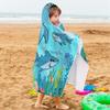 Bonsai Tree Shark Hooded Beach Towel for Kids, Cool Ocean Fishes Bath Towel with Hood for Boys, Funny Sea Animals Microfiber Super Absorbent Soft Poncho Bathrobe for Swin Pool 30x50 view 2