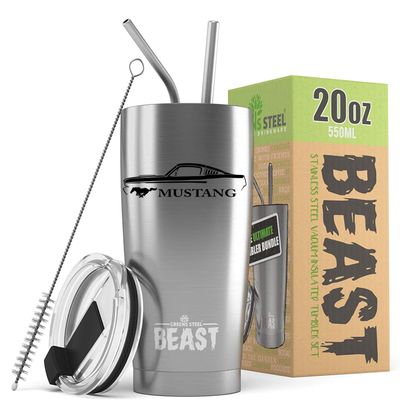 1965 1966 Ford Mustang Fastback Beast 20 oz Stainless Steel Insulated Tumbler w/Lid, 2 Straws, Brush and Gift Box stainless