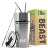 1965 1966 Ford Mustang Fastback Beast 20 oz Stainless Steel Insulated Tumbler w/Lid, 2 Straws, Brush and Gift Box stainless view 1