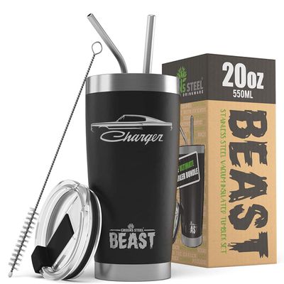 1966 1967 Charger Beast 20 oz Stainless Steel Insulated Tumbler w/Lid, 2 Straws, Brush and Gift Box black