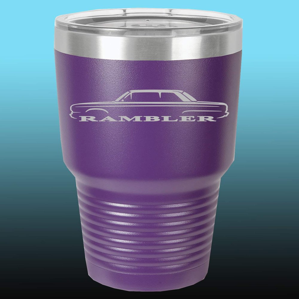 1965-69 AMC Rambler 30oz Stainless Steel Tumbler w/Clear Lid purple